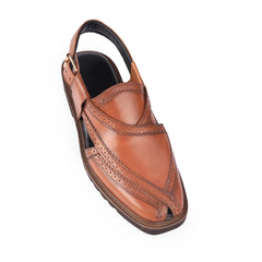 Angled view of Khyber 14 Antique Tan Heritage leather Peshawari sandal for men