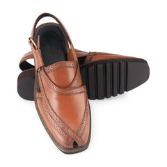 Khyber 14 Antique Tan Heritage Peshawari sandals showing leather upper and durable tread outsole