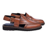 Pair of Khyber 14 Antique Tan Heritage leather Peshawari sandals with perforated detailing and buckle straps