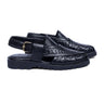 Pair of Khyber 15 Jet Black Noir Weave leather Peshawari sandals with handcrafted woven upper