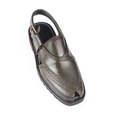 Angled view of Khyber 16 Olive Heritage leather Peshawari sandal for men