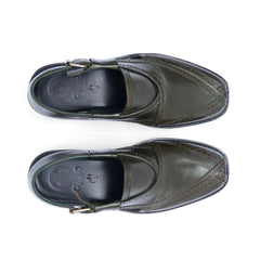 Top view of Khyber 16 Olive Peshawari sandals showing square toes and heritage brogue accents