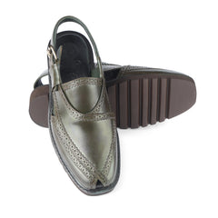 Khyber 16 Olive leather Peshawari sandals showing heritage upper and durable tread outsole