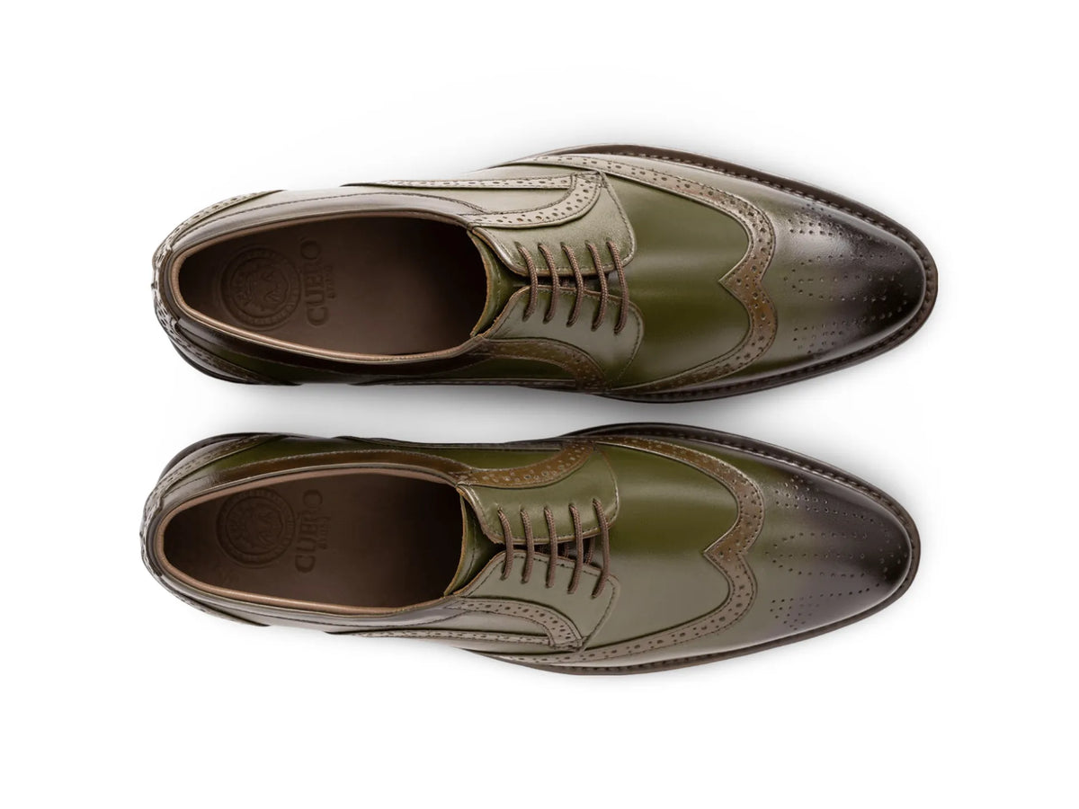 Top angled view of Lanx brogue formal lace-up shoes showing lace structure, brogue perforation, and premium craftsmanship detail