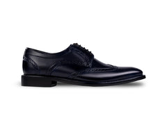 Side profile of Leonardo Blue lace-up shoes highlighting refined silhouette and premium leather finish for modern formal wear