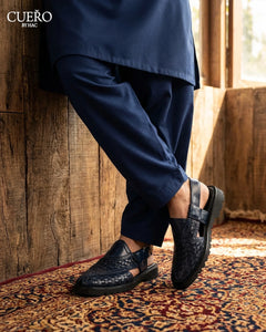 Traditional Peshawari silhouette enhanced with contemporary woven craftsmanship