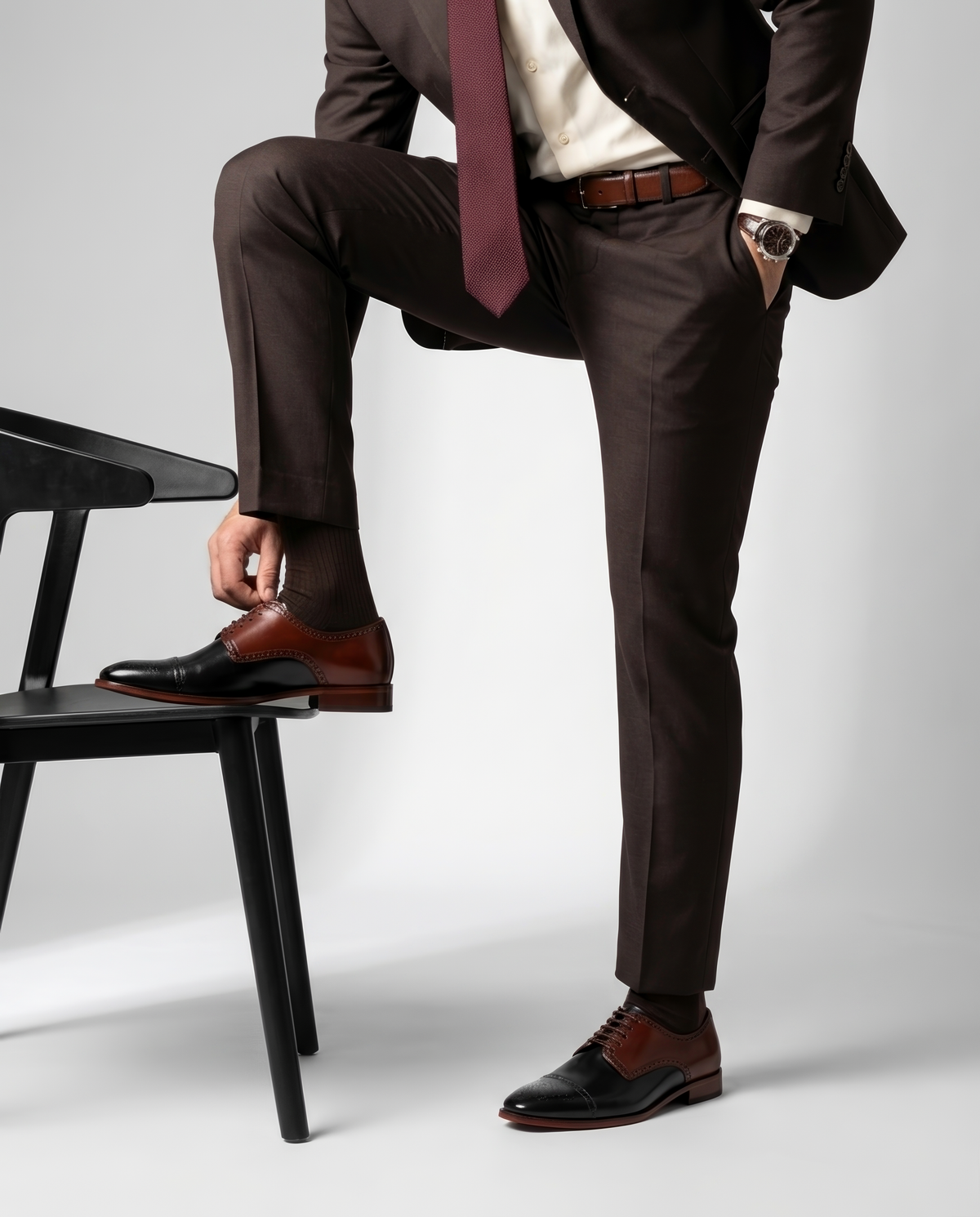 Men’s Ombre lace-up dress shoes worn in standing pose highlighting confident posture, timeless elegance, and premium formal styling
