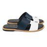 Angled pair view of Nilaan blue and white premium leather slippers for men by Cuero by HAC