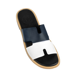 Single Nilaan blue leather slipper with white strap from Cuero by HAC Qadam Collection