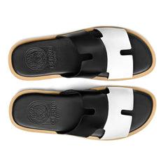 Top view of Nishan black and white leather slippers for men from the Qadam Collection by Cuero by HAC