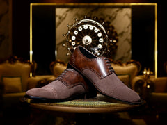 Angled view of Nobelwood Lace-up suede and leather oxford shoes highlighting premium stitching and handcrafted detailing