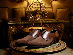 Editorial shot of Nobelwood Lace-up handcrafted suede and leather oxford shoes styled with premium menswear showcasing luxury fashion identity