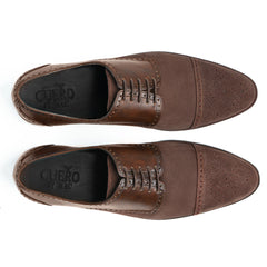 Top view of Nobelwood Lace-up oxford shoes showing lace structure, toe shape, and handcrafted suede leather finish