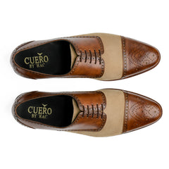 Top view of Noble Garnet Oxford shoes showing lace-up design, cap-toe finish, and suede leather contrast