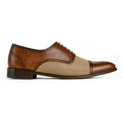 Side profile of Noble Garnet Oxford two-tone shoes highlighting sleek silhouette and premium construction