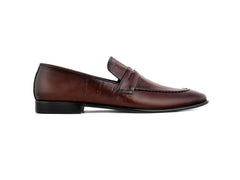 Noble Line Mehrun brown leather loafer shown in side profile with premium formal finish for men