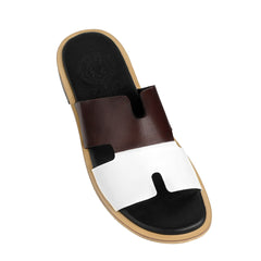Rawan burgundy and white leather slippers for men from the Qadam Collection by Cuero by HAC