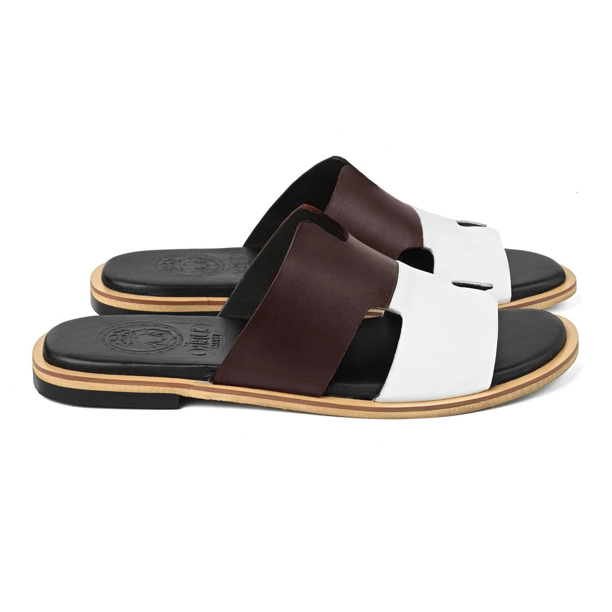 Side profile of Rawan burgundy white designer leather slippers for men by Cuero by HAC