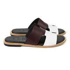 Side profile of Rawan burgundy white designer leather slippers for men by Cuero by HAC