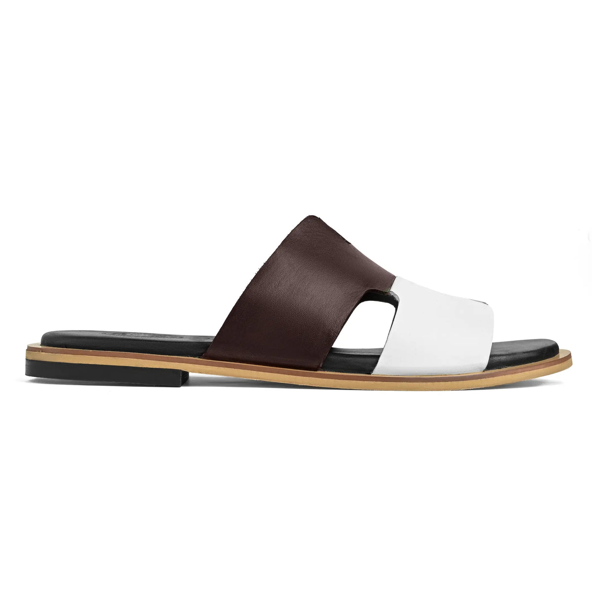 Single Rawan burgundy and white leather slide sandal for men with Qadam cutwork design