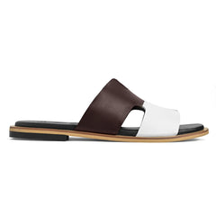 Single Rawan burgundy and white leather slide sandal for men with Qadam cutwork design