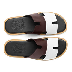 Top view of Rawan burgundy and white premium leather slippers for men Cuero by HAC