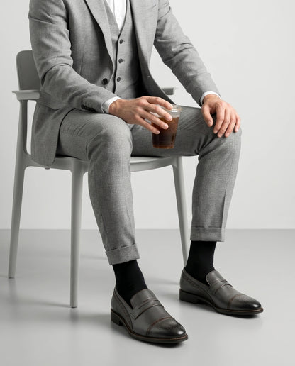 Sovereign Noir loafers worn with formal outfit showcasing confident style and premium handcrafted luxury footwear design