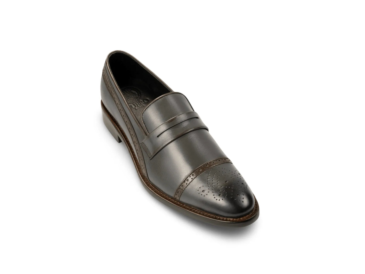 Sovereign Noir loafers for men front angled view showcasing manufactured prestige, premium black leather, and luxury craftsmanship