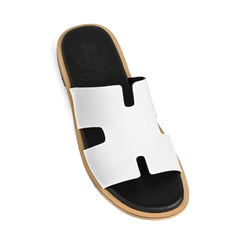 White luxury leather slippers for men – Turan Qadam Collection by Cuero HAC