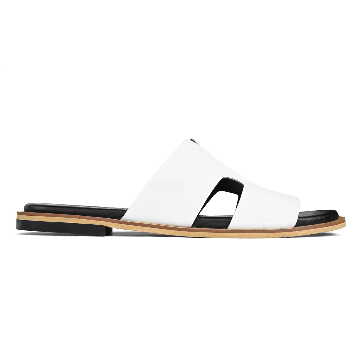Side profile of white leather men slides Turan by Cuero HAC
