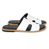 Minimal white H-cut leather slippers for men Qadam Collection