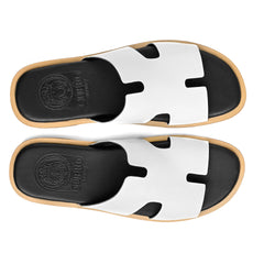 Premium white leather men slippers Turan by Cuero HAC