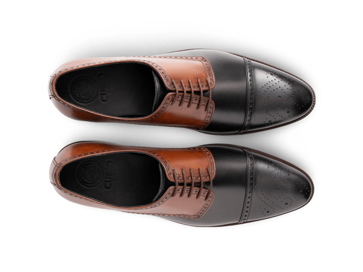 Top view of Two-Toned Alfred formal lace-up shoes showing lace structure, stitching detail, and elegant two-tone craftsmanship