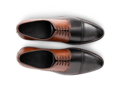 Top view of Two-Toned Alfred formal lace-up shoes showing lace structure, stitching detail, and elegant two-tone craftsmanship