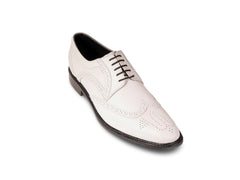 Welby White brogue lace-up dress shoes for men front view showcasing artisan-crafted elegance, premium white leather, and refined formal design