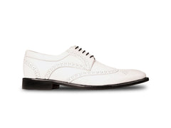 Side profile of Welby White brogue lace-up shoes highlighting sleek silhouette, perforated brogue detailing, and premium craftsmanship