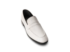 Wilfred white leather loafers for men front angled view showcasing premium handcrafted leather, clean design, and luxury formal style